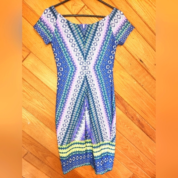 Bisou Bisou Michele Bohbot purple, green and blue boatneck bodycon dress Size 2 - Picture 6 of 10